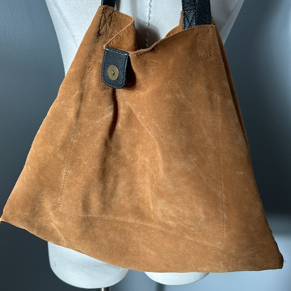 Mark & Graham Leather Suede JPL Khaki Camel Shoulder Bag with Leather Handle - Picture 12 of 16
